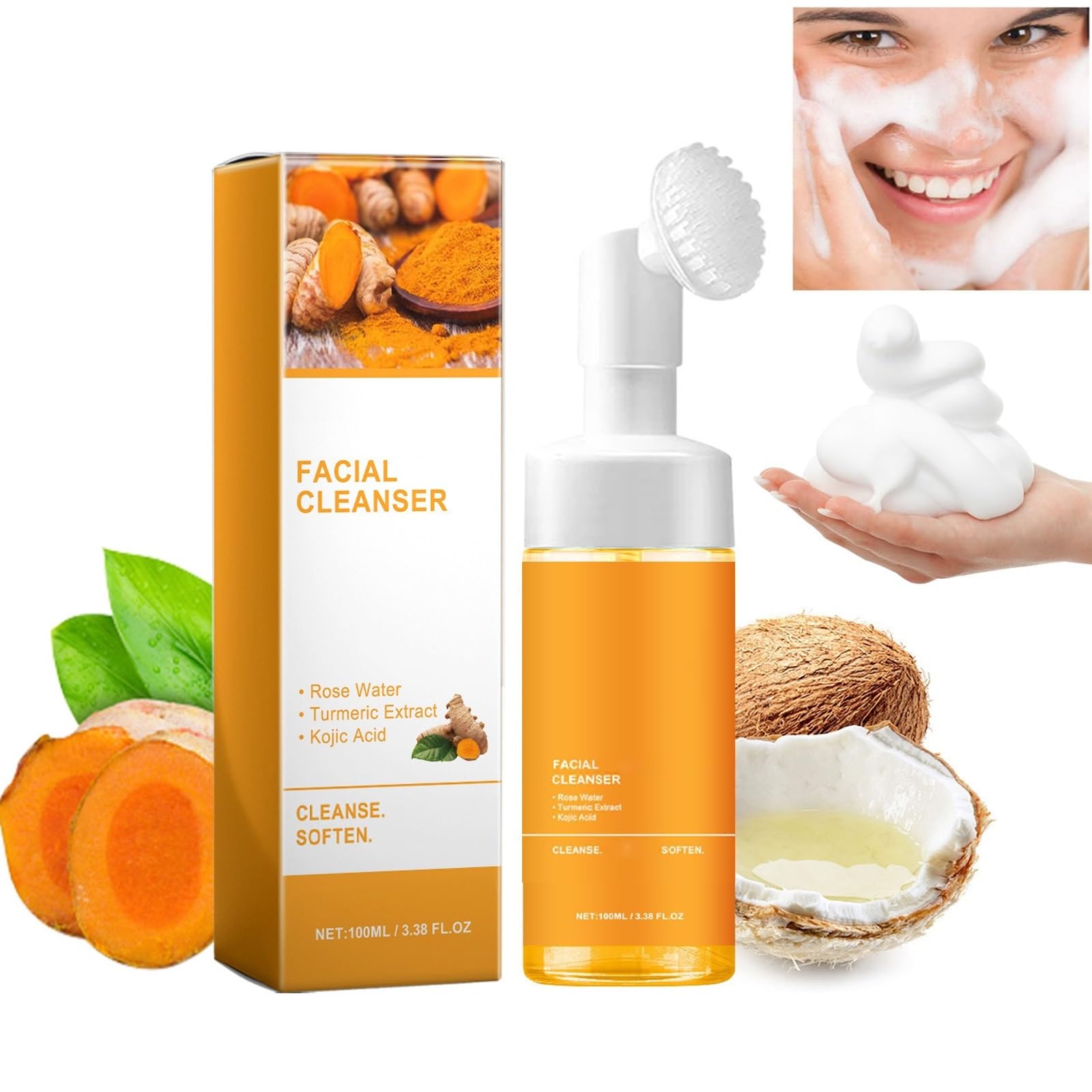 Turmeric Glow Facial Cleanser with Brush - Deep Cleansing Scrub