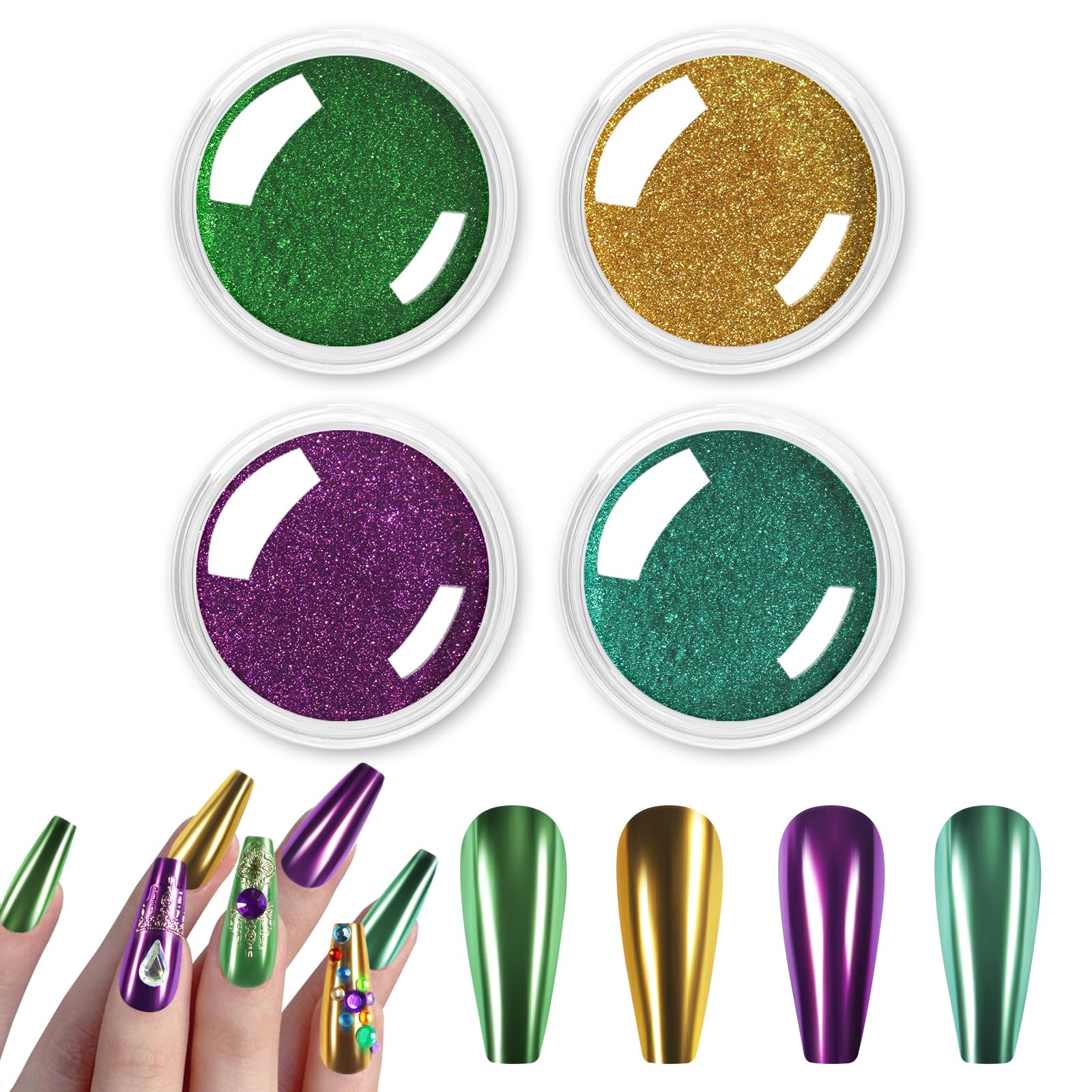 4-Color Chrome Mirror Nail Powder - Metallic Effect Kit