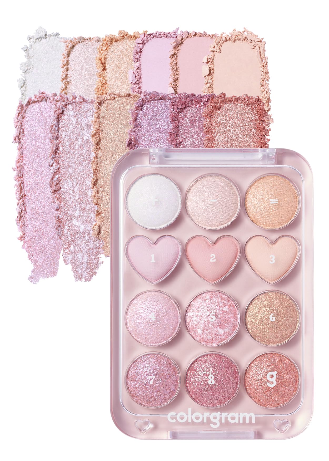 12-Color Heart Eyeshadow Palette - Pink Edition