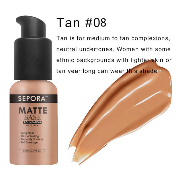Matte Waterproof Liquid Foundation - 8 Shades