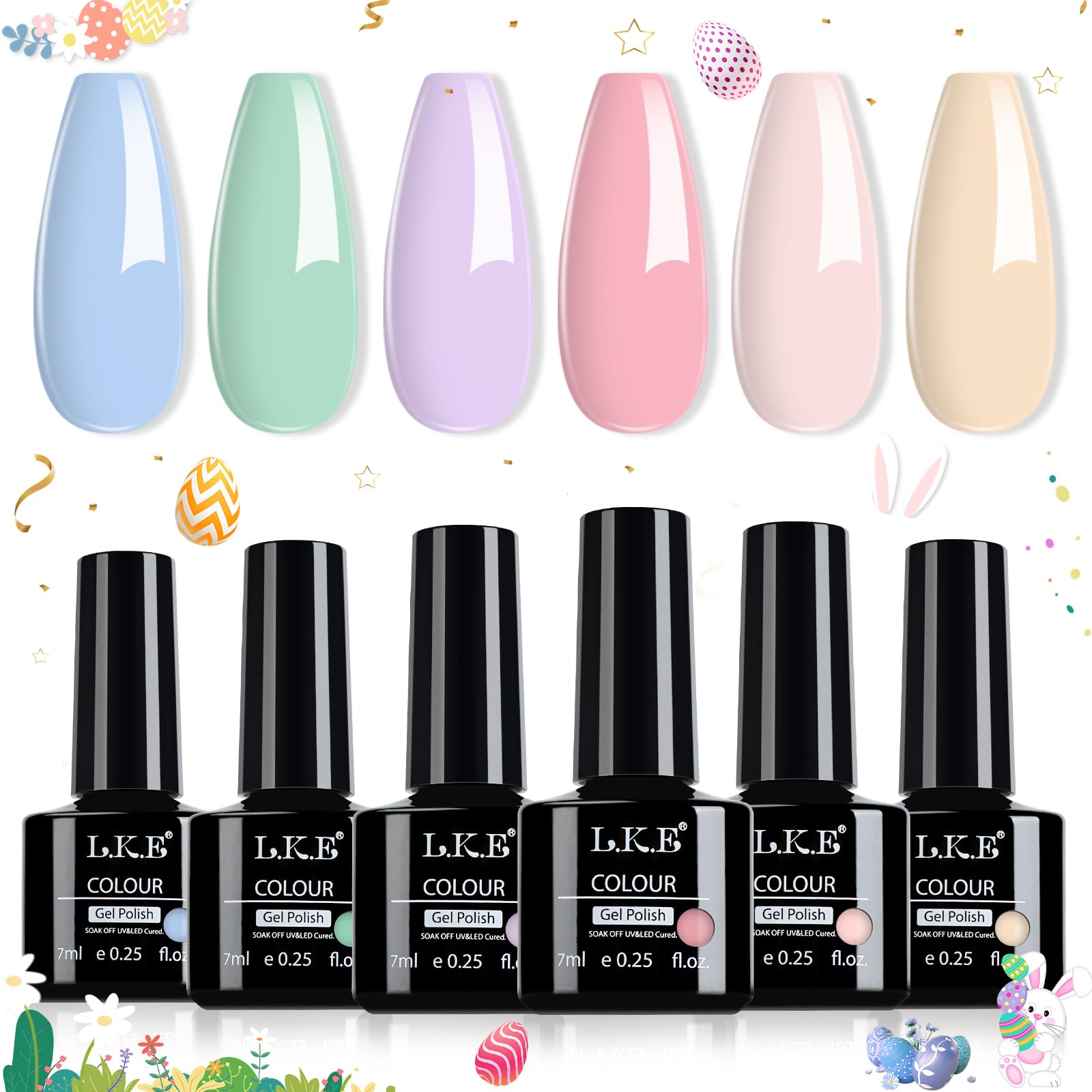 6-Color Pastel Gel Nail Polish Set - Soak Off Manicure Kit