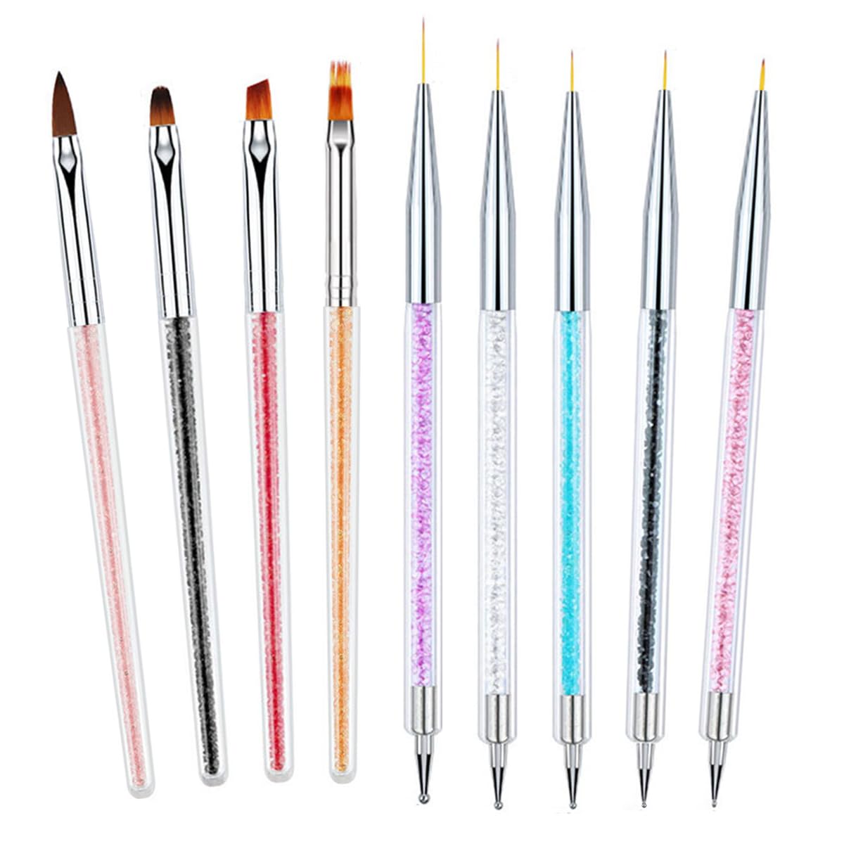 9-Piece Nail Art Brush Kit - Liner, Dotting & Painting