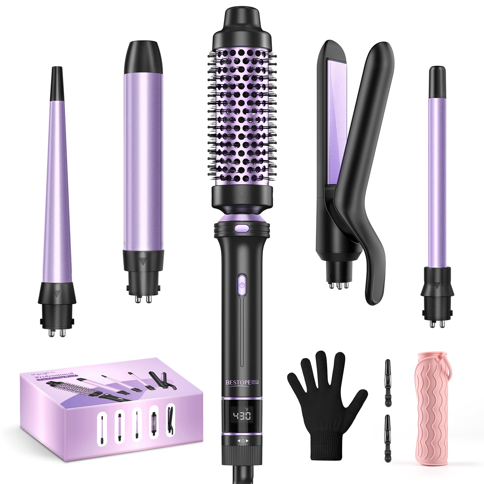 5-in-1 Curling Iron & Hot Air Styling Set -  Ceramic Multi-Tool