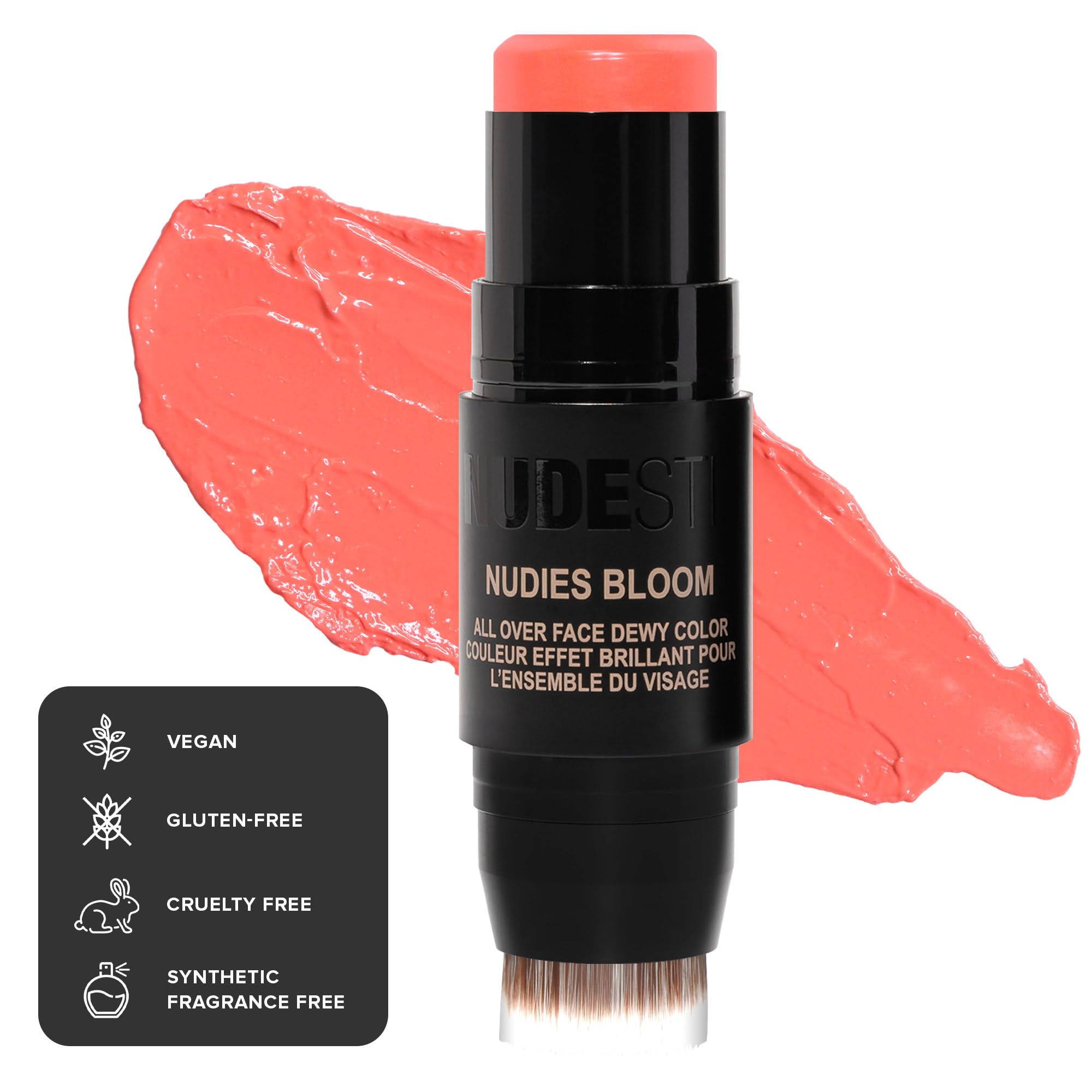 Nudestix Nudies Bloom Dewy and Radiant Cream Blush 3-in-1 All Over Face Colour For Cheeks Eyes and Lips w/Blending Brush (Tiger Lily Queen)