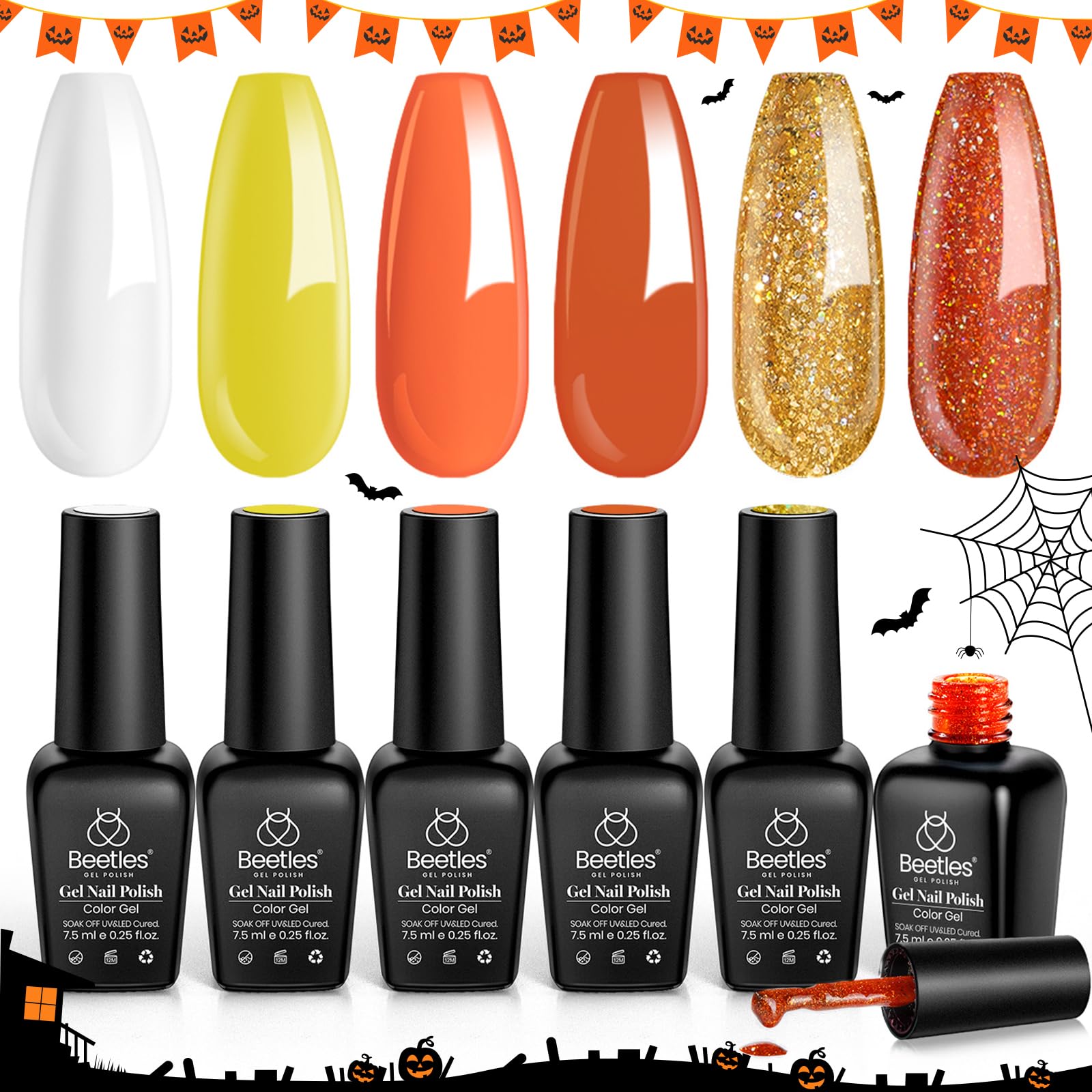 6-Color Halloween Gel Nail Polish Set - Candy Corn Glitter Kit