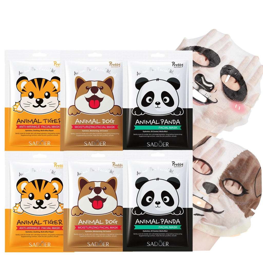 6-Pack Animal Character Sheet Masks - Hydrating Face Masks