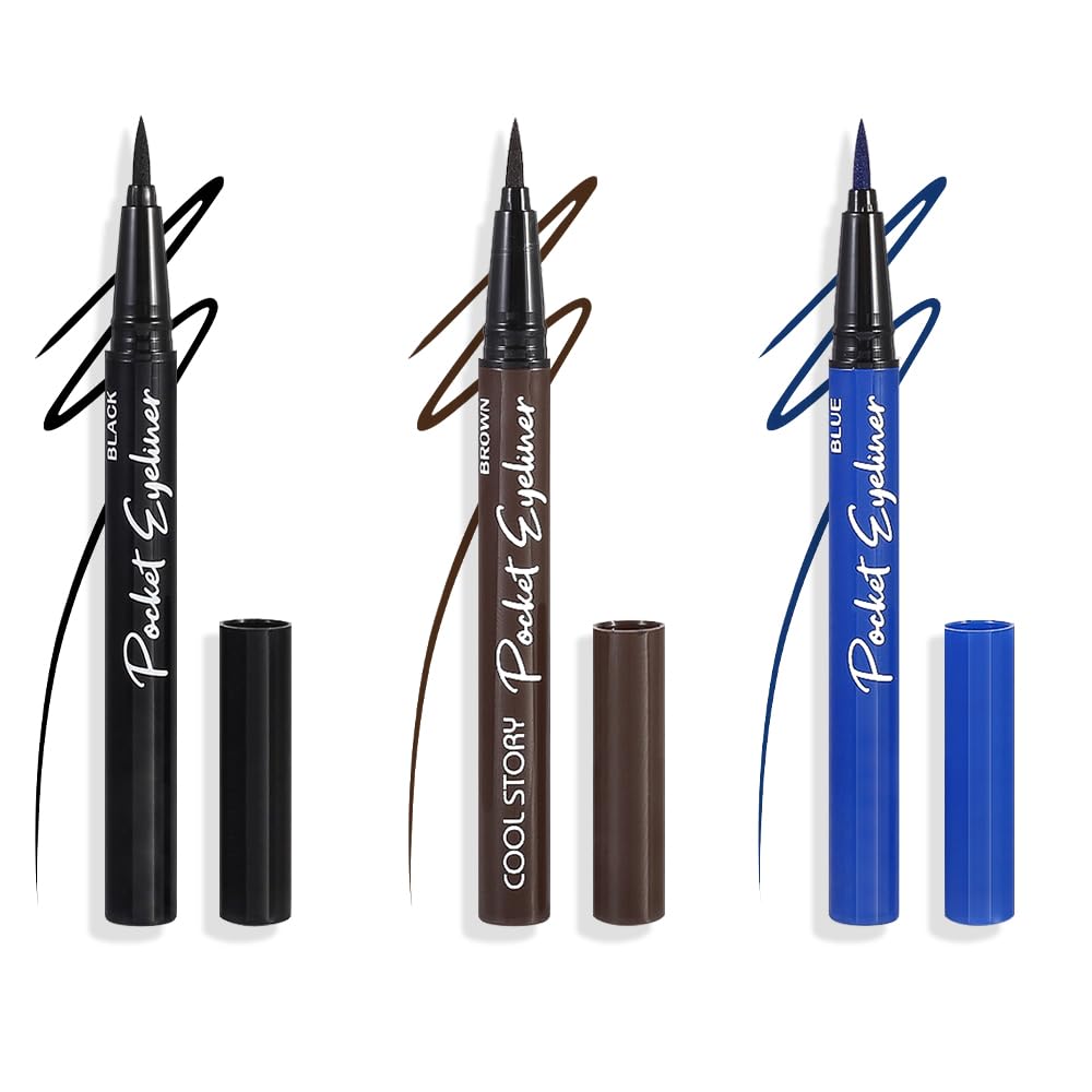 3-Piece Waterproof Liquid Eyeliner Set - Black, Brown & Blue