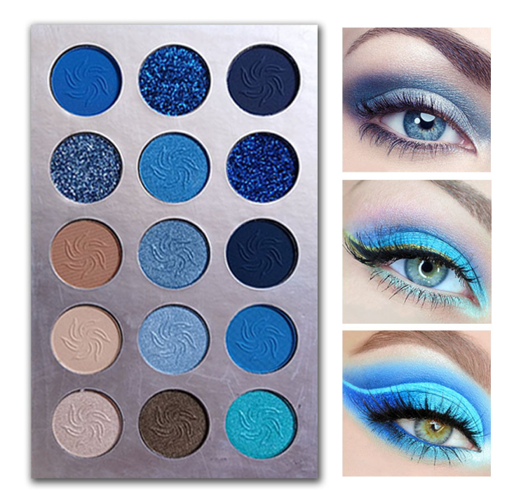 15-Color Glitter Eyeshadow Palette - Blue & Purple