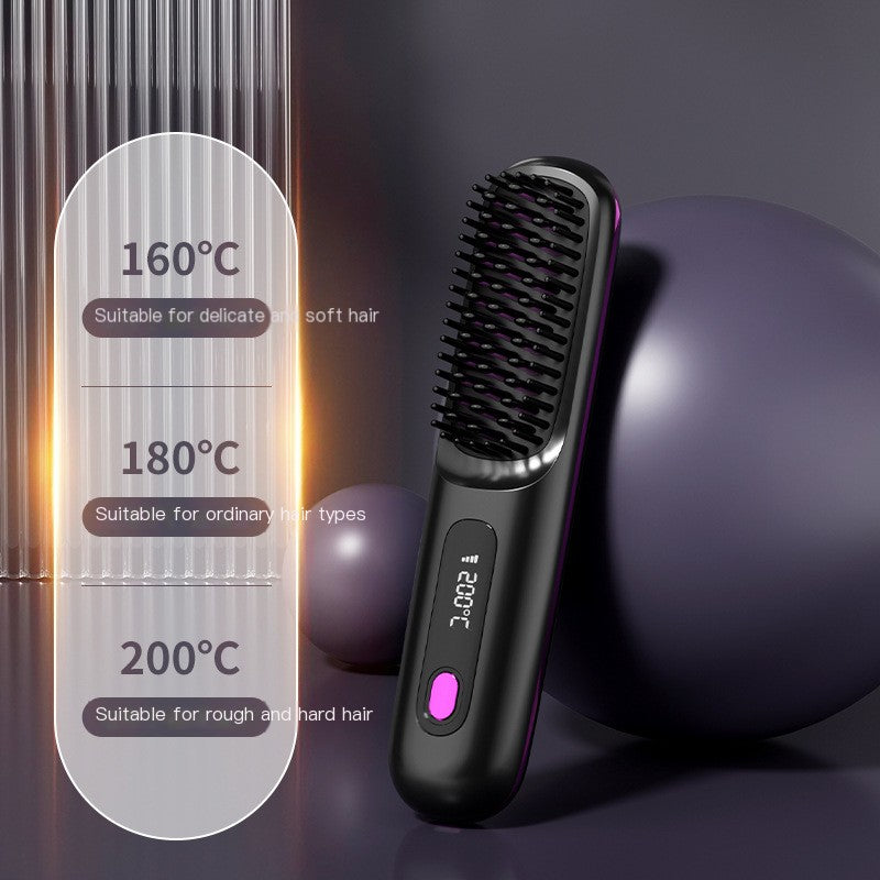 2-in-1 Wireless Hair Straightener & Curler Brush - Cordless