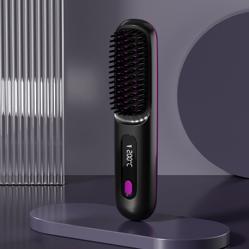 2-in-1 Wireless Hair Straightener & Curler Brush - Cordless