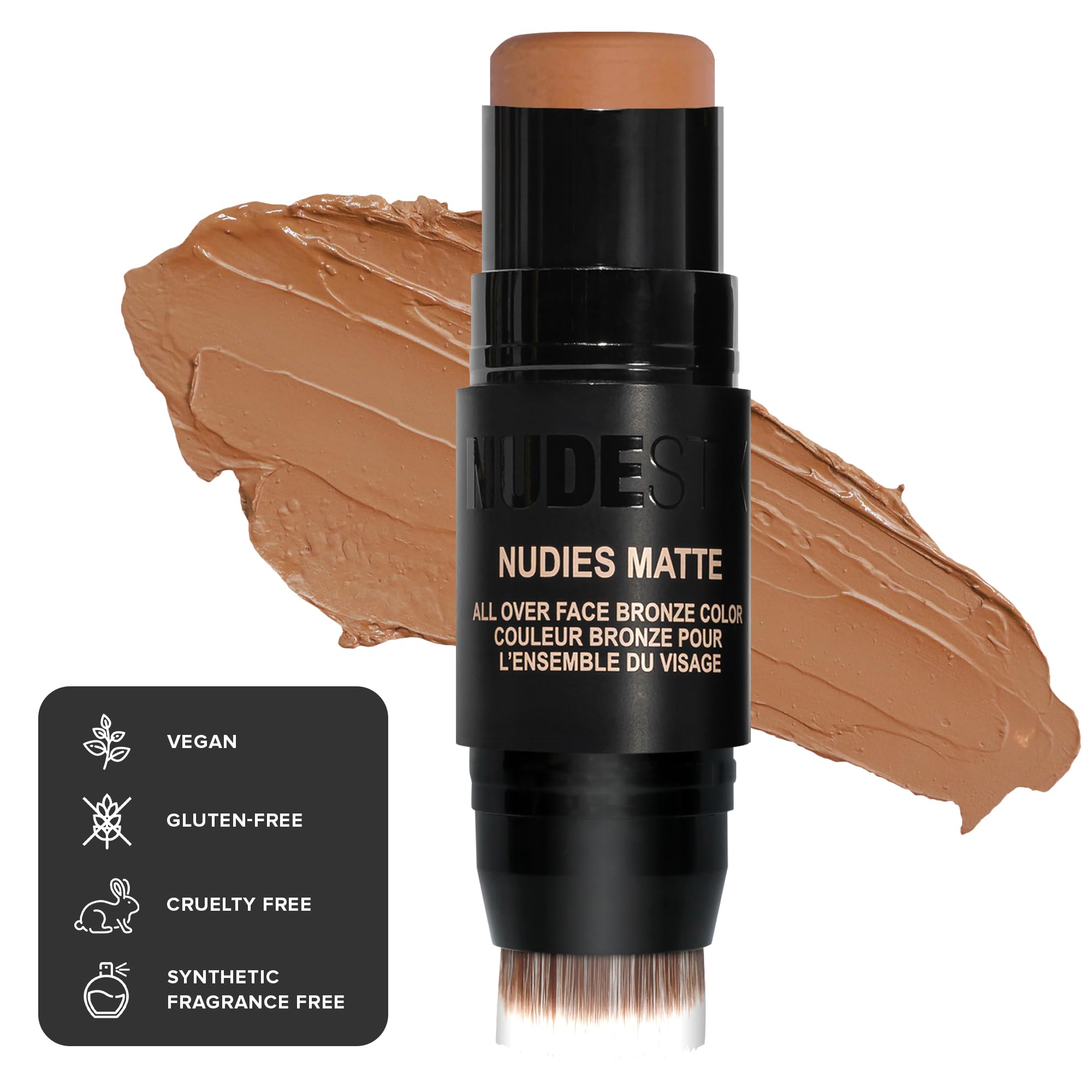 Nudestix Nudies Matte Cream Bronzer 3-in-1 All Over Face Colour for Face Eyes and Lips w/Blending Brush (Bondi Bae)